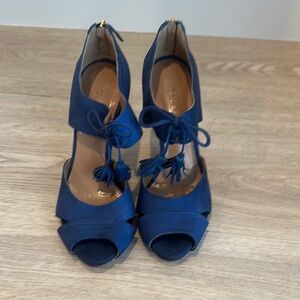 Talbots Blue Peep-Toe Heels with Lace-Up Design